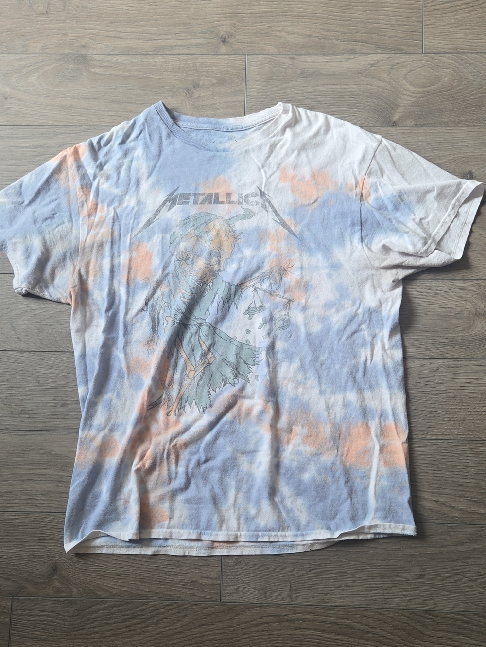 Metallica Tie-Dye Graphic Tee - Light Blue & Peach